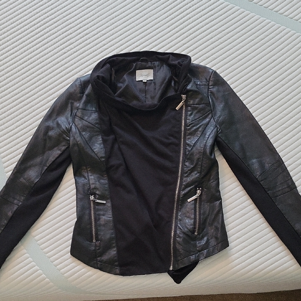 Kismet Black Leather Asymmetrical Zip Moto Jacket